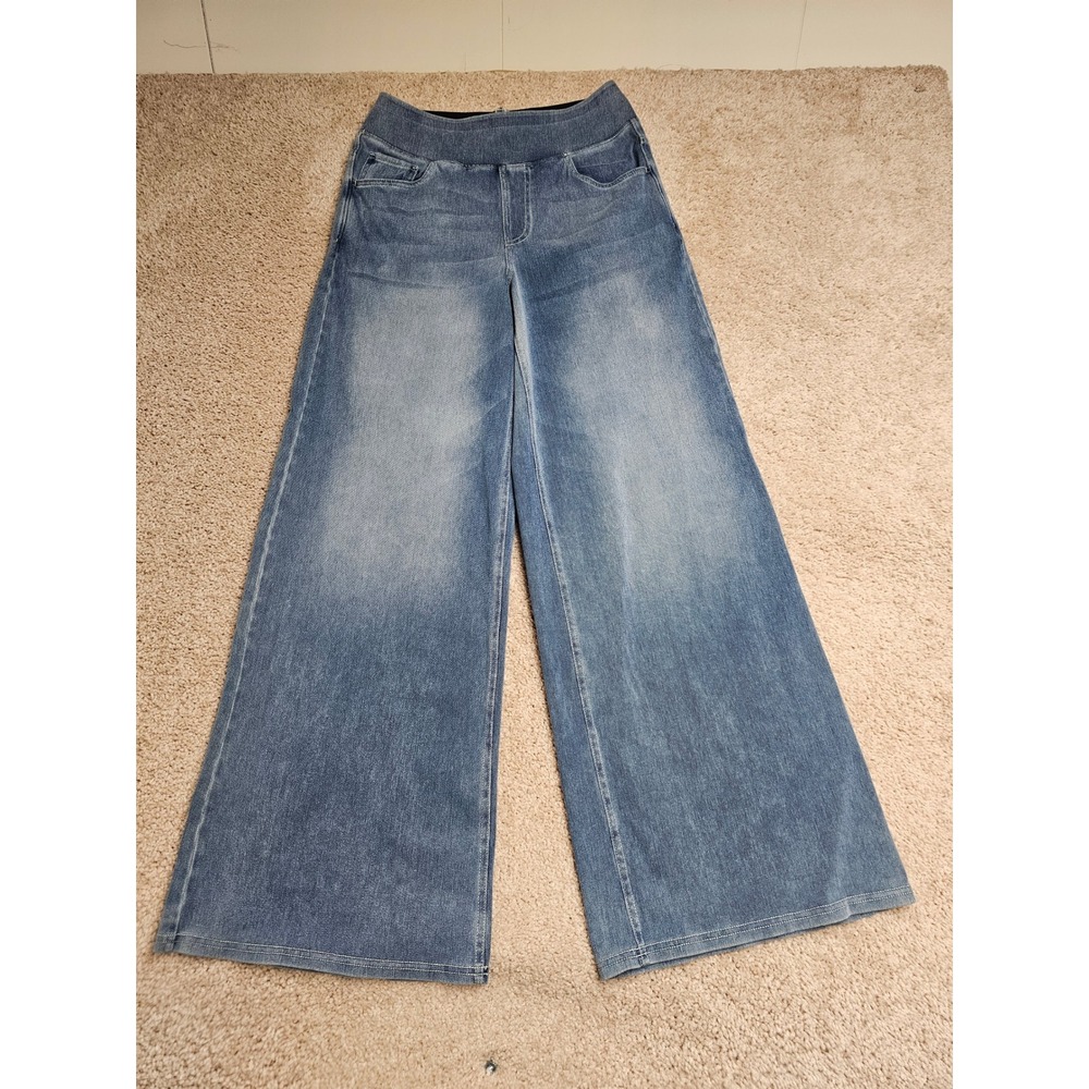 Halara Flex Women Blue Wide Leg High Waisted Pull On Jeans Size Small Regular